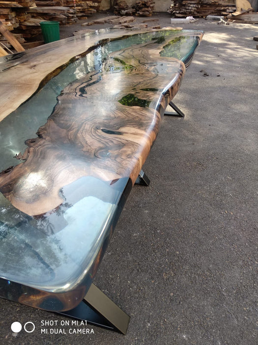 Epoxy Dining Table, Custom 115” x 40” Walnut Table, Clear Epoxy Table, River Table, Live Edge Table, Custom Order for Raj