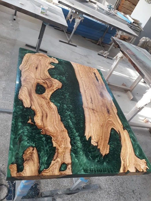 Olive Wood Table, Epoxy Coffee Table, Custom 48” x 36” Olive Emerald Green Table, Epoxy River Coffee Table (3 of 3) Order for Adrienne