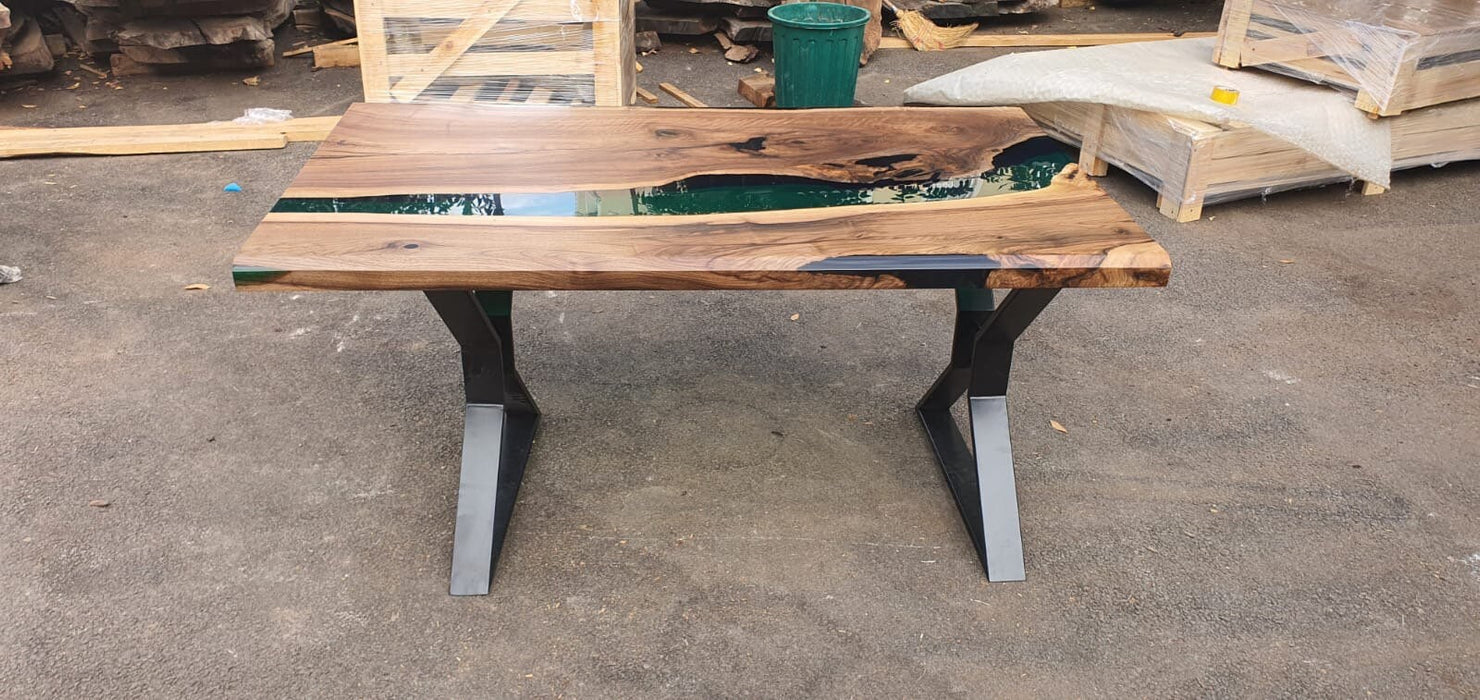 Live Edge Table, Custom 62” x 36" Walnut Wood Opaque Turquoise Table, Epoxy River Table, Handmade Epoxy Table, Custom  Order for Tania