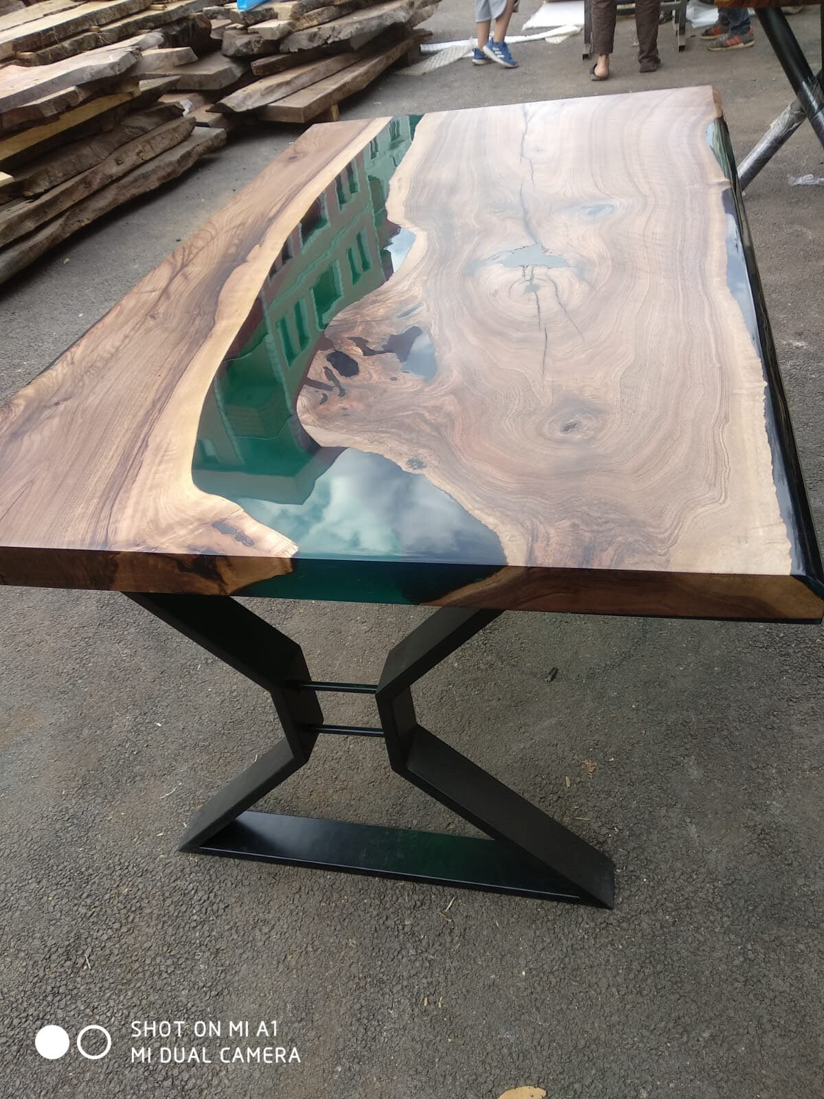 Live Edge Table, Custom 62” x 36" Walnut Wood Opaque Turquoise Table, Epoxy River Table, Handmade Epoxy Table, Custom  Order for Tania