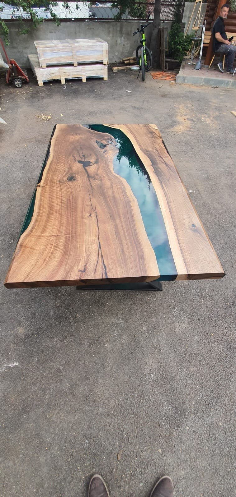 Live Edge Table, Custom 62” x 36" Walnut Wood Opaque Turquoise Table, Epoxy River Table, Handmade Epoxy Table, Custom  Order for Tania