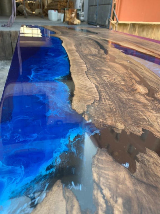 Live Edge Table, Custom 96” x 36” Walnut Deep Ocean Blue Table, Epoxy River Dining Table, River Table, Custom Order  Order for Mantu