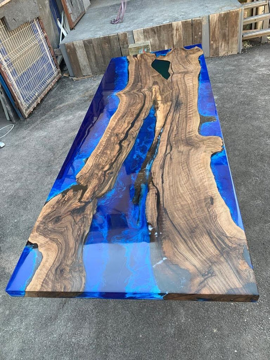 Live Edge Table, Custom 96” x 36” Walnut Deep Ocean Blue Table, Epoxy River Dining Table, River Table, Custom Order  Order for Mantu
