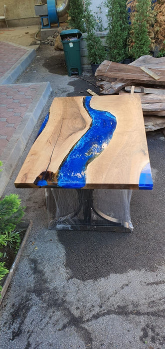 Epoxy Table, Epoxy Dining Table, Walnut Epoxy River Table, Custom 65" x 42" Walnut Wood Ocean Blue Epoxy Table, River Table Order for Denise