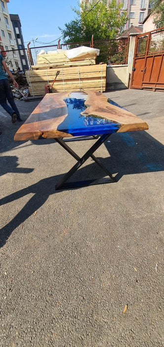 Handmade Epoxy Table, Custom 70” x 35” Walnut Deep Blue with Ocean Wawes Table,  Epoxy River Dining Table, River Table,  Order for Lee