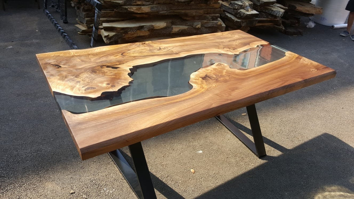 Walnut Dining Table, Custom 70” x 40” Table,  Walnut Clear Epoxy Table, River Table, Live Edge Table, Custom Order for Breanne