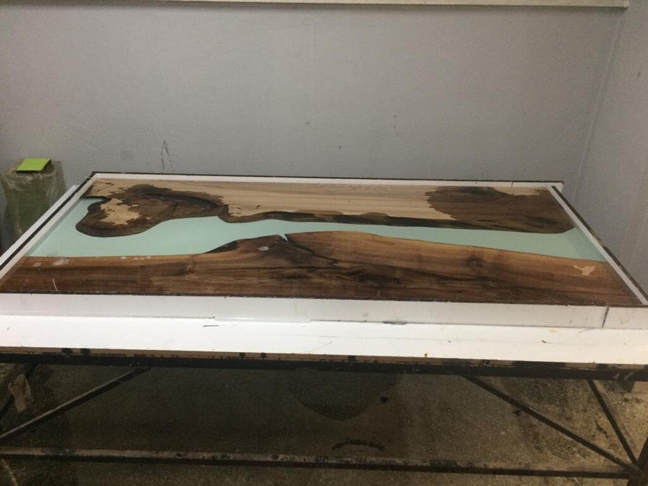 Handmade Epoxy Table, River Table, Live Edge Table, Custom 80” x 36” Walnut Blue Epoxy Table, Epoxy Dining Table,  Order for Dodi