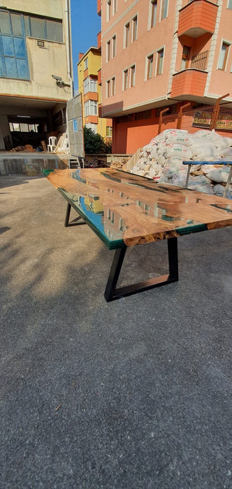 Olive Wood Epoxy Table, Custom 96” x 42” Olive Emerald Green Table, Epoxy River Dining Table (1 of 3), Custom Order for Adrienne