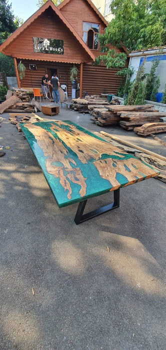 Olive Wood Epoxy Table, Custom 96” x 42” Olive Emerald Green Table, Epoxy River Dining Table (1 of 3), Custom Order for Adrienne