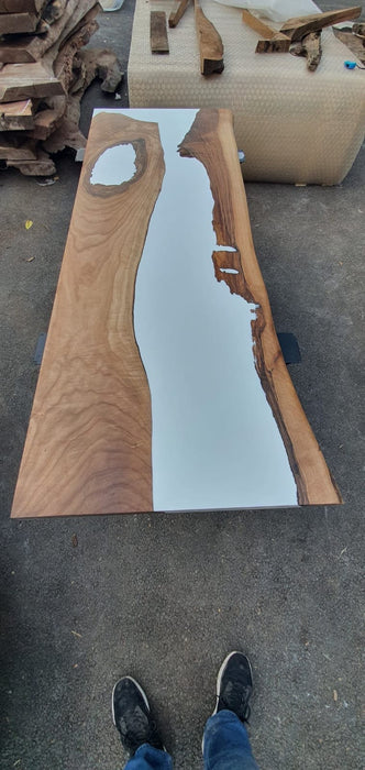 Walnut Dining Table, White Epoxy Table, Custom 66"x 24" Walnut White Epoxy Office, Wall Shelf Order for Vanessa