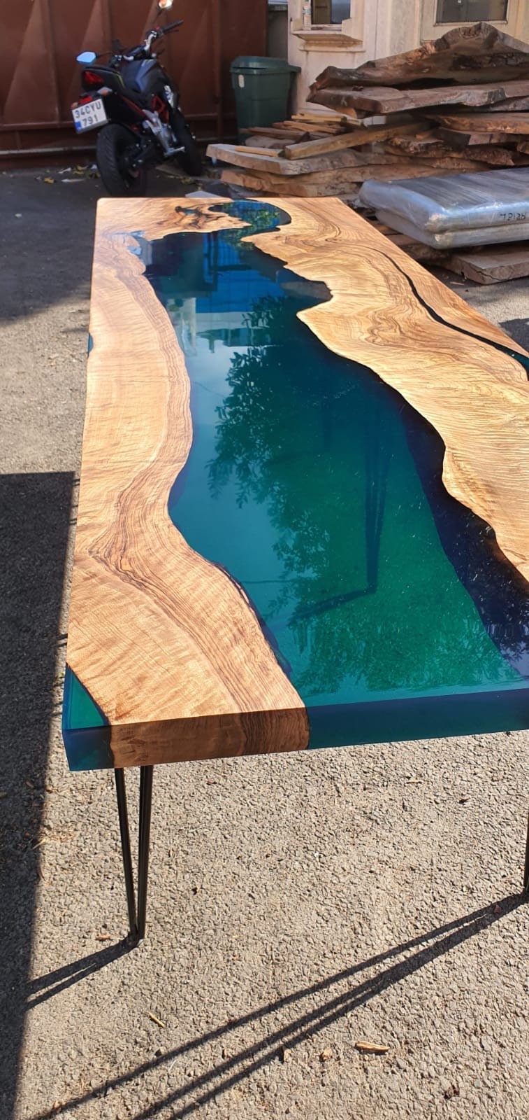 Handmade Epoxy Table, Custom 96” x 30” Walnut Turquoise Table, Epoxy River Table, Live Edge Table, River Table, Custom  Order for Anna