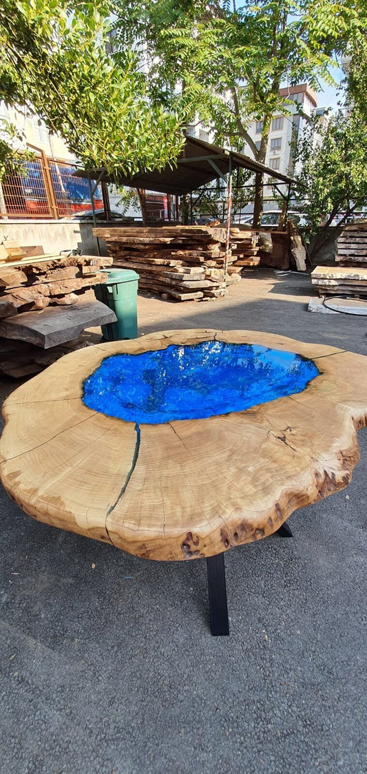 Round Dining Table, Custom Coffee Table, Epoxy Coffee Table, Custom 30" Oval Walnut Deep Blue Coffee Table, Live Edge Table, Order for VN