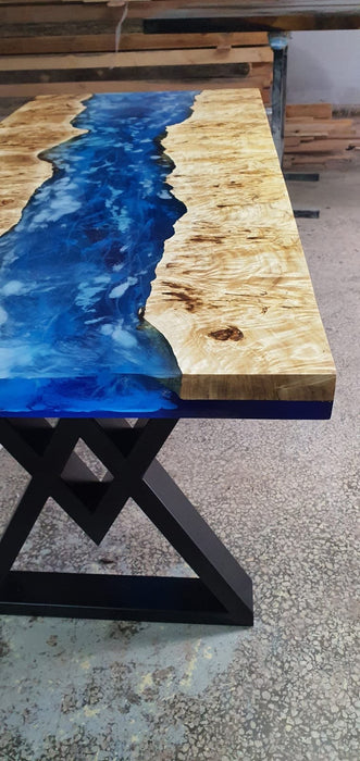 Epoxy Table, Epoxy Dining Table, Poplar Epoxy River Table, Custom 54” x 24” Poplar Blue Table, Epoxy Table, Custom Order for VN