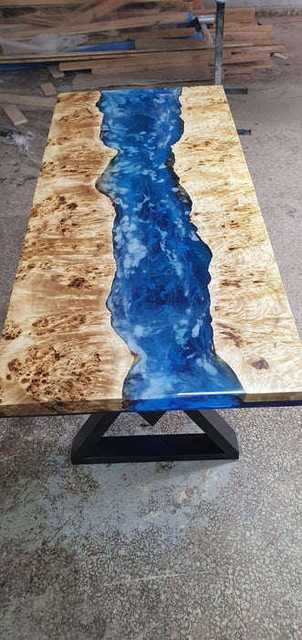 Epoxy Table, Epoxy Dining Table, Poplar Epoxy River Table, Custom 54” x 24” Poplar Blue Table, Epoxy Table, Custom Order for VN