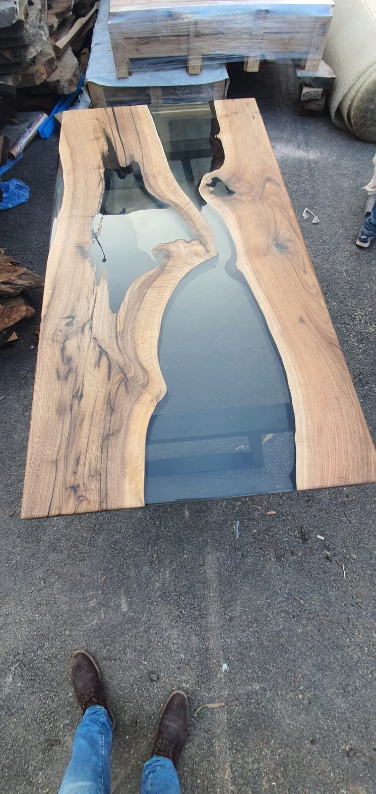 River Table, Live Edge Table, Epoxy Resin Table, Custom 72” x 36” Walnut Smoke Gray Table, Epoxy River Table, Resin Table Order for Scindia