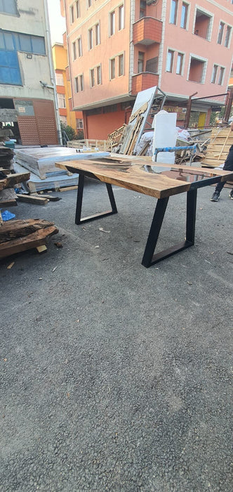 River Table, Live Edge Table, Epoxy Resin Table, Custom 72” x 36” Walnut Smoke Gray Table, Epoxy River Table, Resin Table Order for Scindia