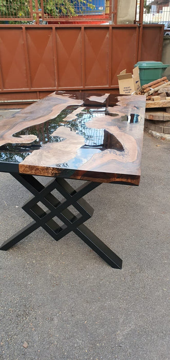 Walnut Dining Table, Custom 72" x 36" Walnut Black Epoxy River Table, River Table, Live Edge Table for Cassandra