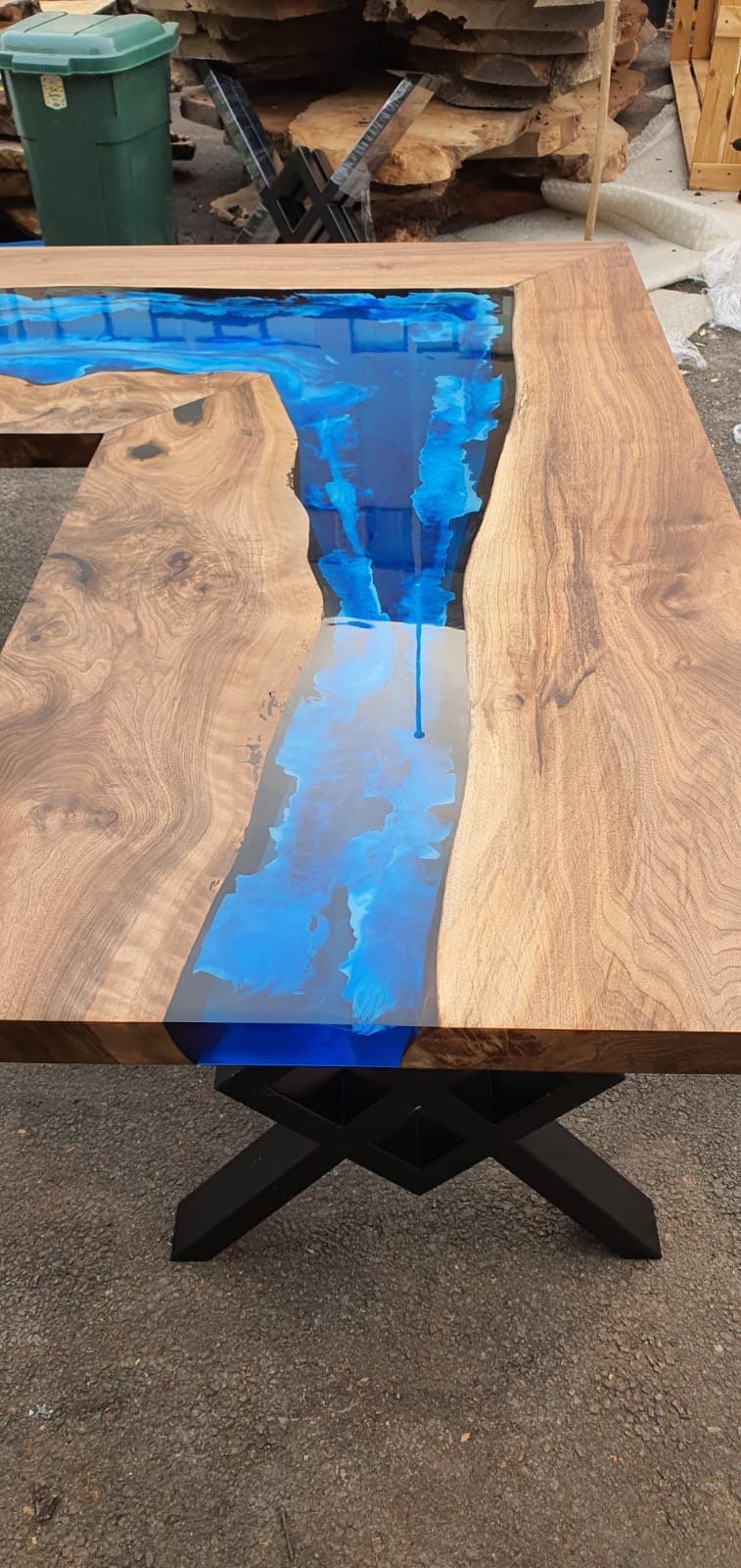 River L Shape Table, Epoxy Resin Desk, Epoxy Gaming Table, Custom 66” x 66” x 30”D Walnut Wood Epoxy Office Desk, Table Order for MNFSTO