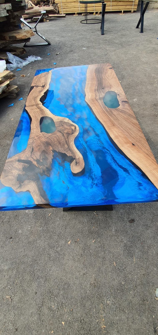 Epoxy Dining Table, Custom 48” x 24” Walnut Deep Blue and Turquoise Table, Modern Design Table, Live Edge Table, Custom Order for Mantu K