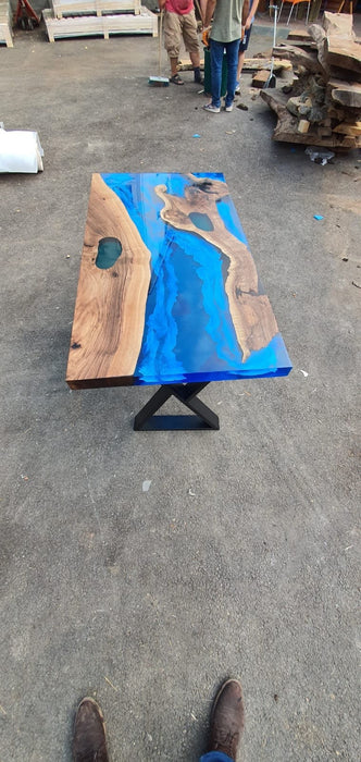 Epoxy Dining Table, Custom 48” x 24” Walnut Deep Blue and Turquoise Table, Modern Design Table, Live Edge Table, Custom Order for Mantu K