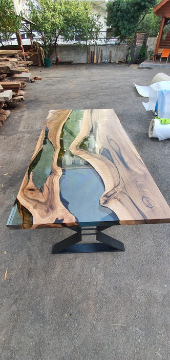 Walnut Dining Table, Custom 70” x 36” Walnut Table, Clear Epoxy Table, River Table, Live Edge Table, Custom Order for Alexis