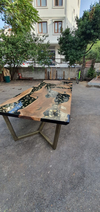 Walnut Dining Table, Custom 108” x 48" Walnut Black Table, Custom Gold Leaf Table, Live Edge Table, Custom Order for Evyn