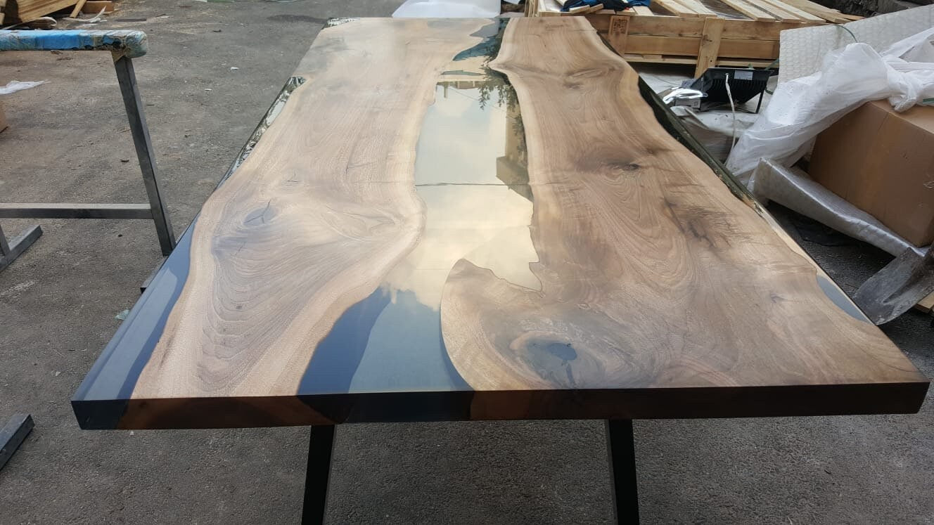 Live Edge Table, Epoxy Resin Table, Custom 84” x 36” Walnut Clear Epoxy Table, River Dining Table, Custom Order for Danae R