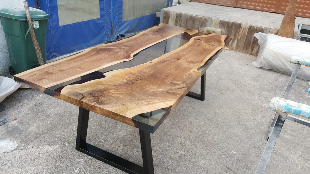 Live Edge Table, Epoxy Resin Table, Custom 84” x 36” Walnut Clear Epoxy Table, River Dining Table, Custom Order for Danae R