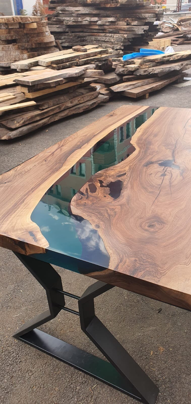 Live Edge Table, Custom 62” x 36" Walnut Wood Opaque Turquoise Table, Epoxy River Table, Handmade Epoxy Table, Custom  Order for Tania