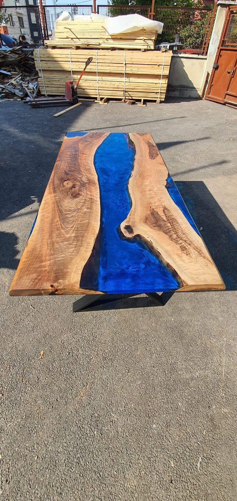 Handmade Epoxy Table, Custom 70” x 35” Walnut Deep Blue with Ocean Wawes Table,  Epoxy River Dining Table, River Table,  Order for Lee