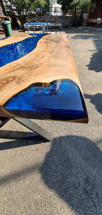 Handmade Epoxy Table, Custom 70” x 35” Walnut Deep Blue with Ocean Wawes Table,  Epoxy River Dining Table, River Table,  Order for Lee