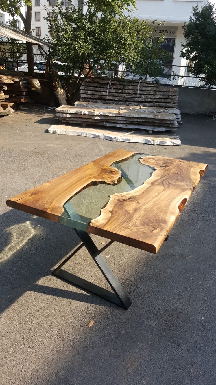 Walnut Dining Table, Custom 70” x 40” Table,  Walnut Clear Epoxy Table, River Table, Live Edge Table, Custom Order for Breanne