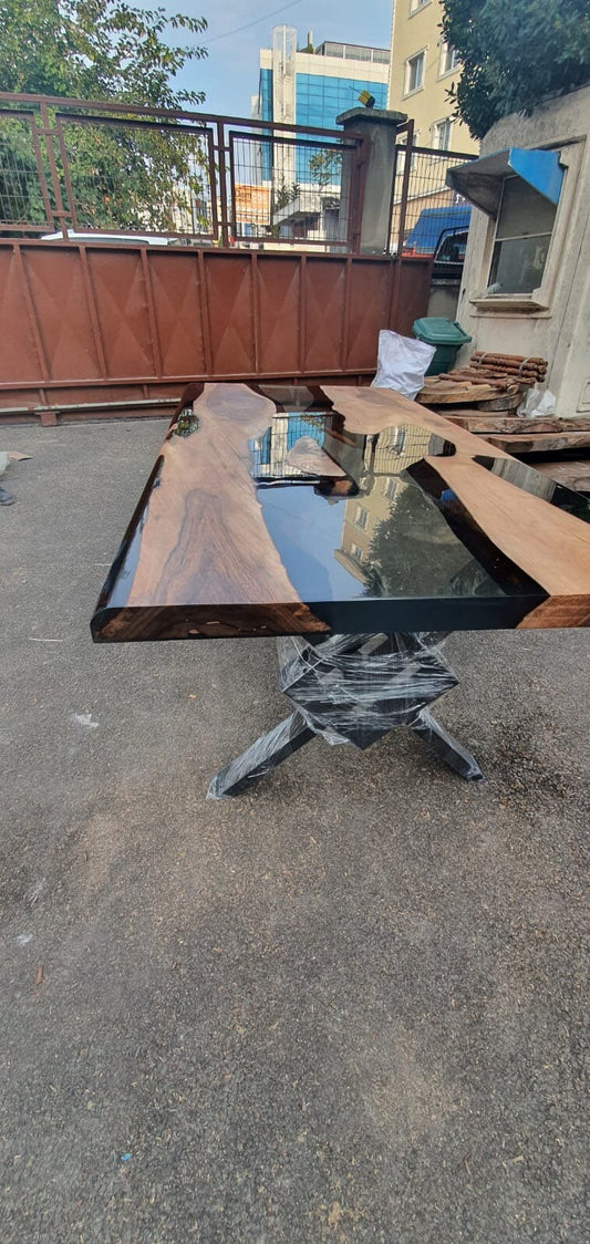 Handmade Epoxy Table, Epoxy Table, Epoxy Dining Table, Custom 72” x 36” Walnut Smoke Gray Table, Epoxy River Table, Order for Kristine D