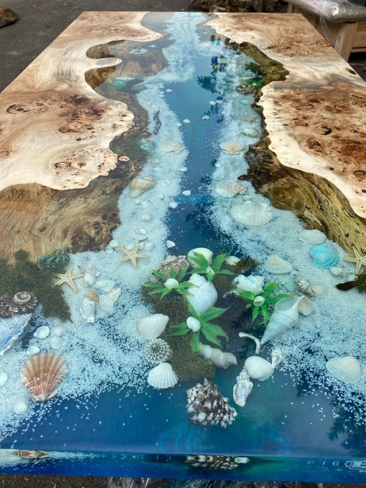 Ocean Table, Epoxy Table, Epoxy Dining Table, Custom 56” x 30” Poplar Wood Ocean Aquarium Theme Table, Epoxy River Table Order for Stephen