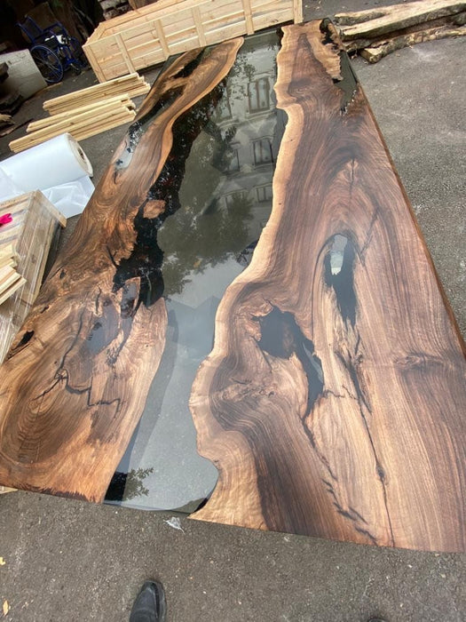 Live Edge Table, Epoxy Table, Epoxy Dining Table, Custom 84” x 36” Walnut Smokey Gray Table, Epoxy River Dining Table, Order for Sharon