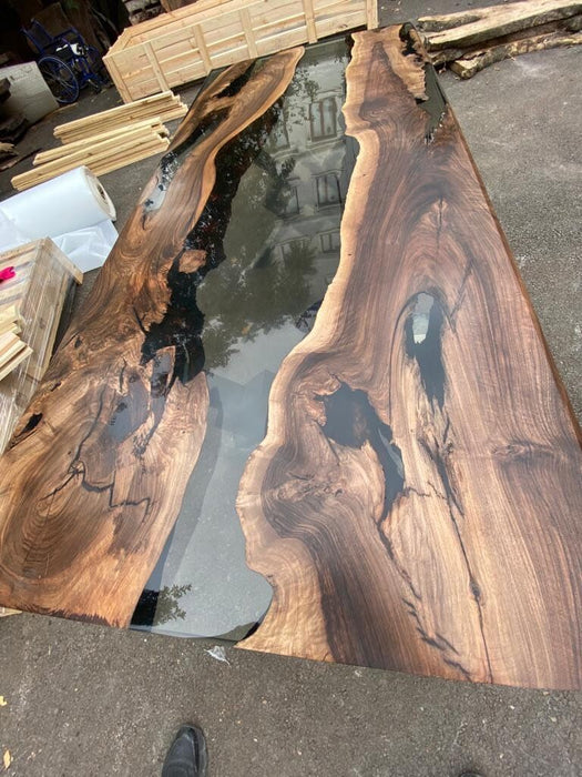 Live Edge Table, Epoxy Table, Epoxy Dining Table, Custom 84” x 36” Walnut Smokey Gray Table, Epoxy River Dining Table, Order for Sharon