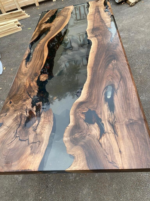 Live Edge Table, Epoxy Table, Epoxy Dining Table, Custom 84” x 36” Walnut Smokey Gray Table, Epoxy River Dining Table, Order for Sharon