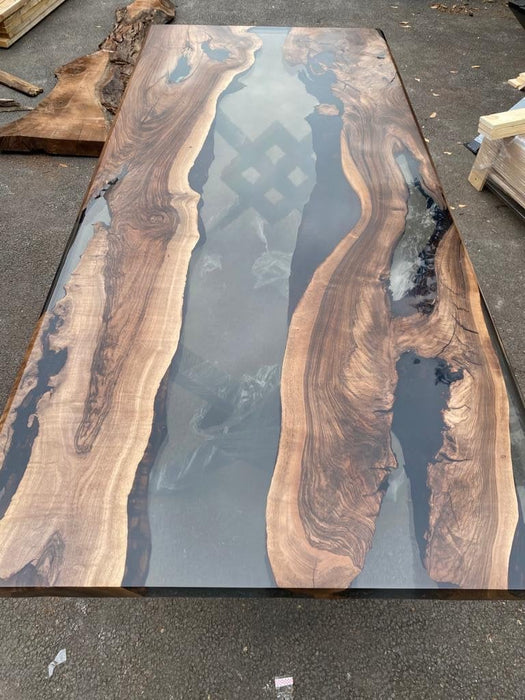 Live Edge Table, Epoxy Table, Epoxy Dining Table, Custom 84” x 36” Walnut Smokey Gray Table, Epoxy River Dining Table, Order for Sharon