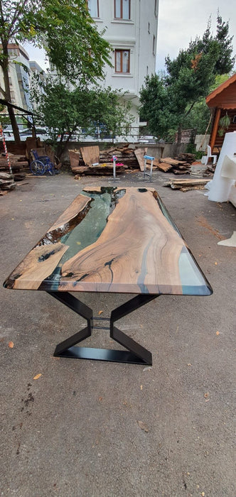 Live Edge Table, Epoxy Resin Table, Epoxy Table, Epoxy Dining Table, Custom 88” x 40” Walnut Clear Epoxy River Dining Table, Order for Piotr