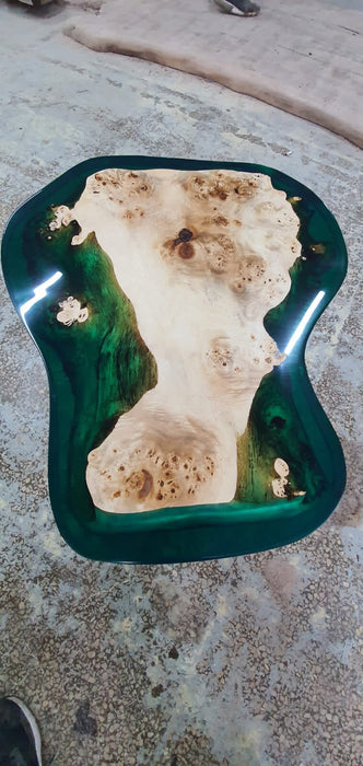 Custom Coffee Table, Epoxy Coffee Table, Epoxy Dining Table, Custom 24” Round Poplar Wood Emeral Green Epoxy Coffe Table Order for Alexandra