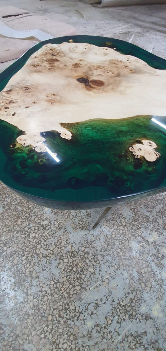 Custom Coffee Table, Epoxy Coffee Table, Epoxy Dining Table, Custom 24” Round Poplar Wood Emeral Green Epoxy Coffe Table Order for Alexandra