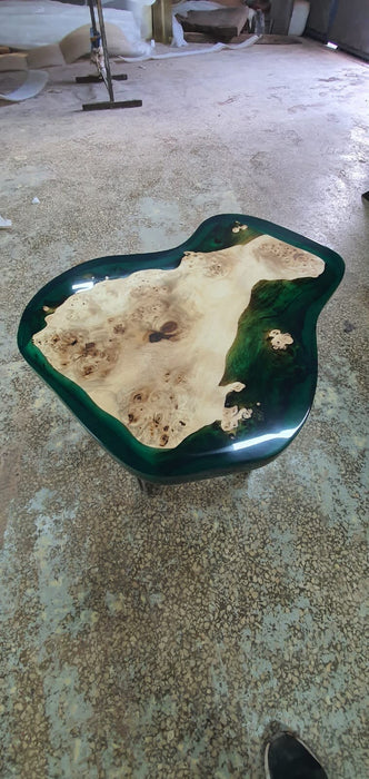 Custom Coffee Table, Epoxy Coffee Table, Epoxy Dining Table, Custom 24” Round Poplar Wood Emeral Green Epoxy Coffe Table Order for Alexandra