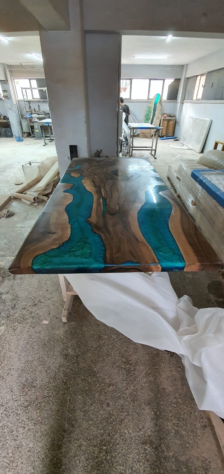 Unique Epoxy Table, Epoxy Table, Epoxy Dining Table, Custom 80” x 40” Walnut Wood Turquoise Green River Epoxy Dining Table, Order for Deb