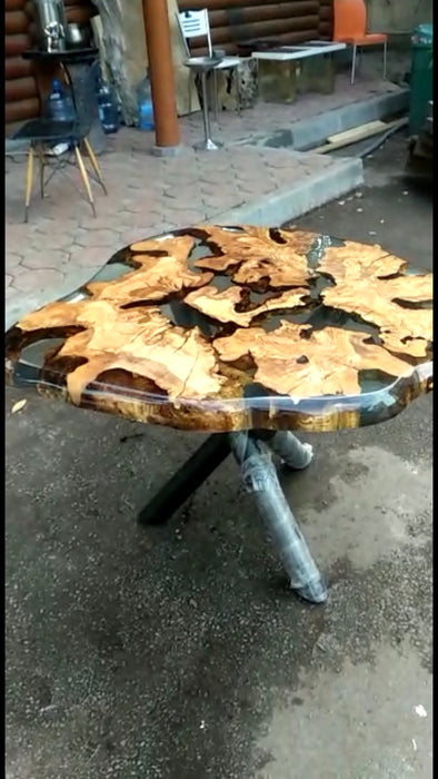 Olive Wood Epoxy Table, Custom 40” Diameter Round Table, Olive Wood Table, Clear Epoxy Dining Table, Live Edge Table, Custom  Order for Lee