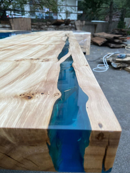 Blue Epoxy Dining Table, Epoxy Resin Table, Custom 83" x 44"  Poplar Wood Table, Ocean Blue Epoxy Table, Resin Table Order for Heather E
