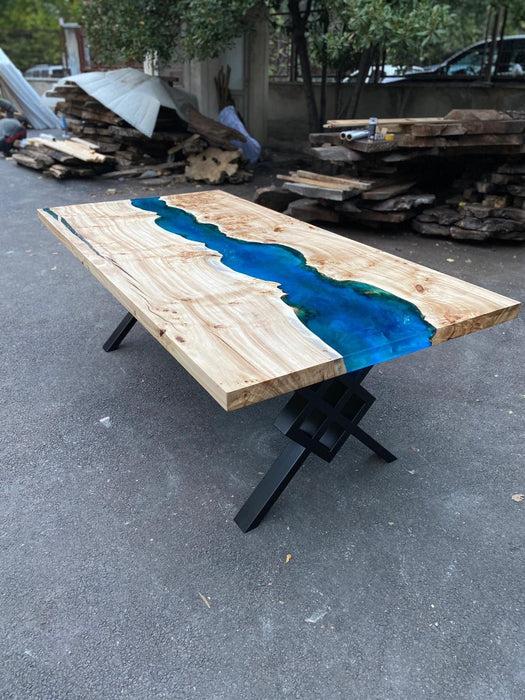 Blue Epoxy Dining Table, Epoxy Resin Table, Custom 83" x 44"  Poplar Wood Table, Ocean Blue Epoxy Table, Resin Table Order for Heather E