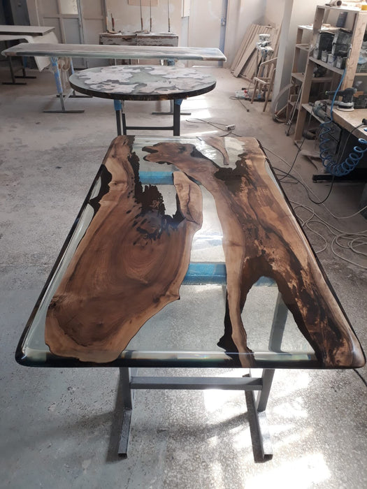 Clear Epoxy, Custom 72" x 36" Wood Table, Epoxy Wood Resin Table, Clear Table, Epoxy, Walnut Dining Table, Ultra Clear Epoxy Table