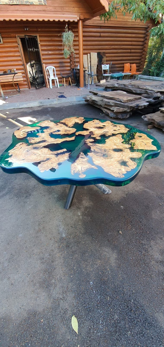 Epoxy Dining Table, Epoxy Resin Table, Custom 54” Diameter Round Olive Table, Turquoise Green Epoxy Table, Custom Order for Jeanette