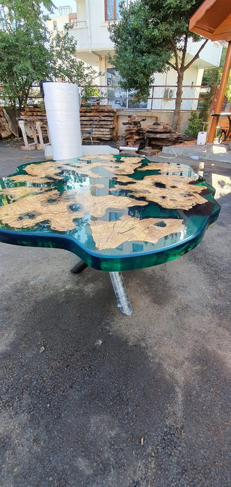 Epoxy Dining Table, Epoxy Resin Table, Custom 54” Diameter Round Olive Table, Turquoise Green Epoxy Table, Custom Order for Jeanette