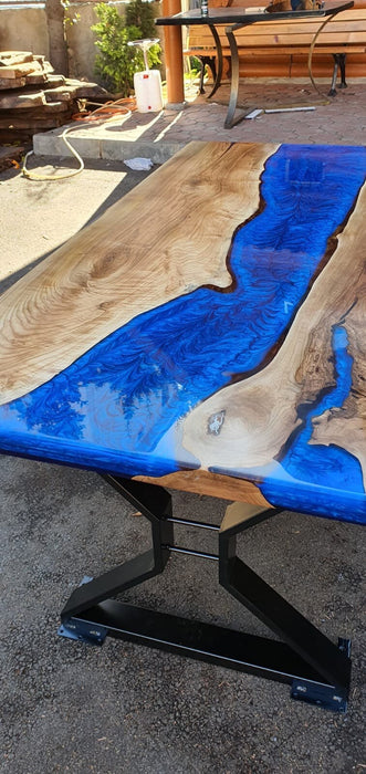 Epoxy Dining Table, Epoxy Resin Table, Custom 78” x 42” Walnut Metallic Blue Table, Epoxy River Dining Table, Custom Order for Robert